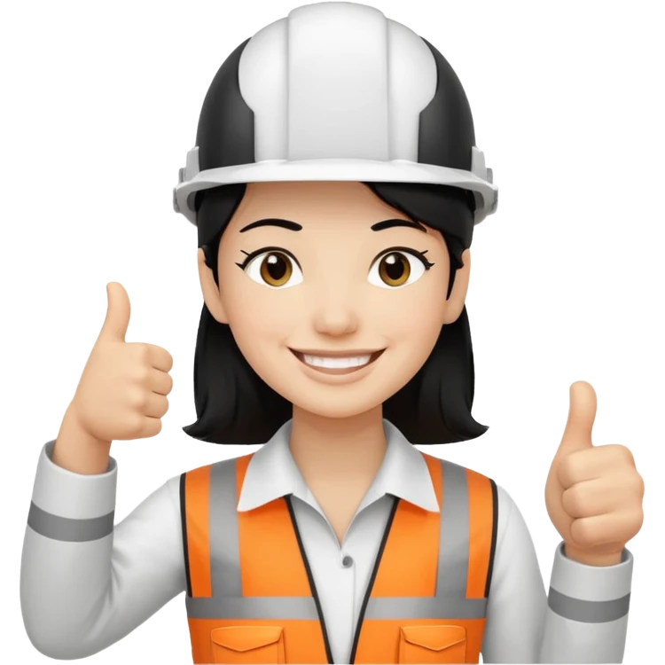 Una persona con pelo negro con casco blanco inginiero cilvil pulgar arriba emoji