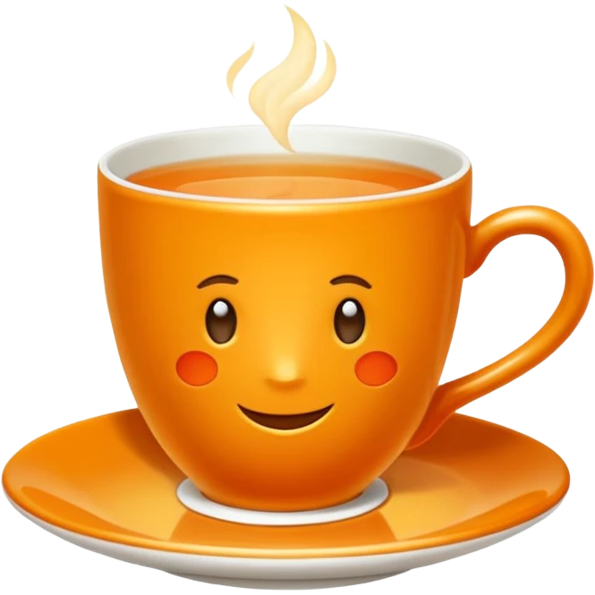 Hermès-style cup of tea, elegant with Hermès orange and gold accents, luxury, cute emoji style emoji