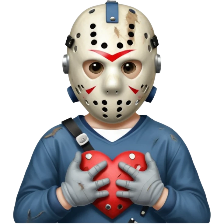 Jason Voorhees, looking cute, making a heart with his hands emoji