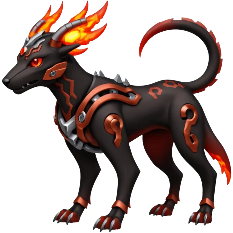 Futuristic volcanic elemental badass cool tough evil Houndoom-Houndour-Genesect-Pokémon-Fakémon-hybrid-creature emoji