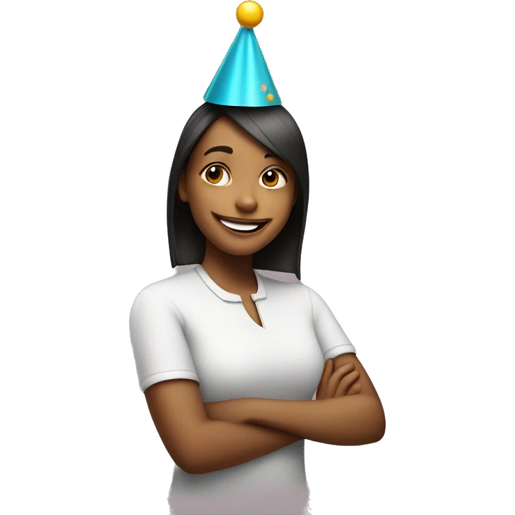 a girl wearing a party hat, smiling and celebrating." emoji