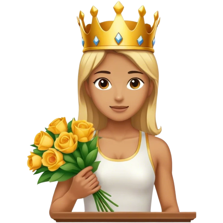 A female athlete wearing a golden crown stands on the podium, holding a bouquet of flowers.

 emoji
