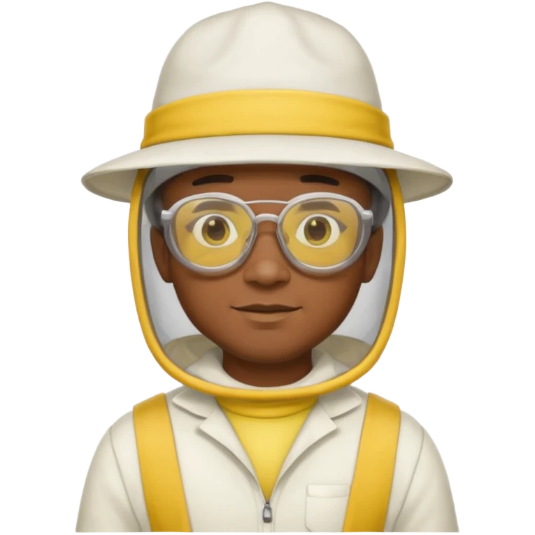 black male bee keeper with white hat and yellow glasses, white outfit,  emoji