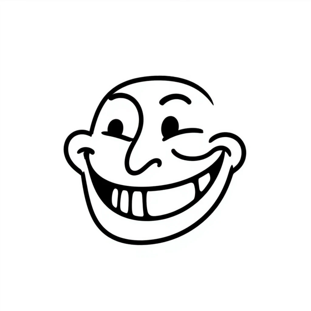 Hand-drawn troll face meme with classic grin, used in YouTube videos emoji