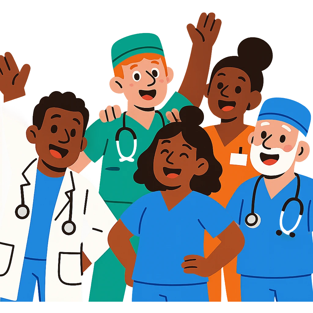 friendly diverse cheerful doctors and nurses emoji