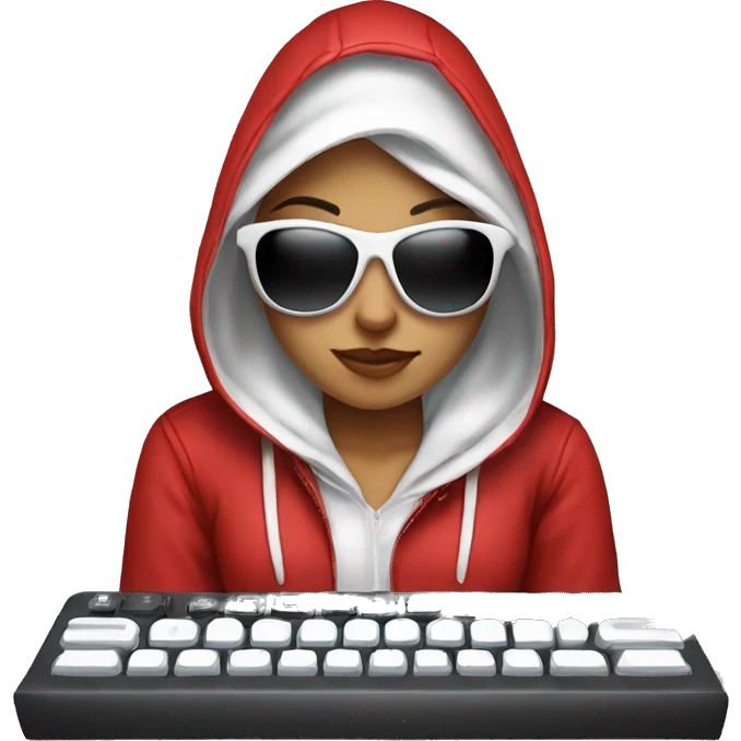 white hacker  girl with keyboard with sun glasses and hood emoji