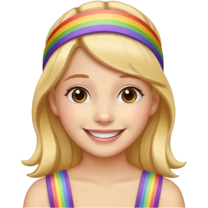 Girl wearing cloth rainbow headband and smile emoji