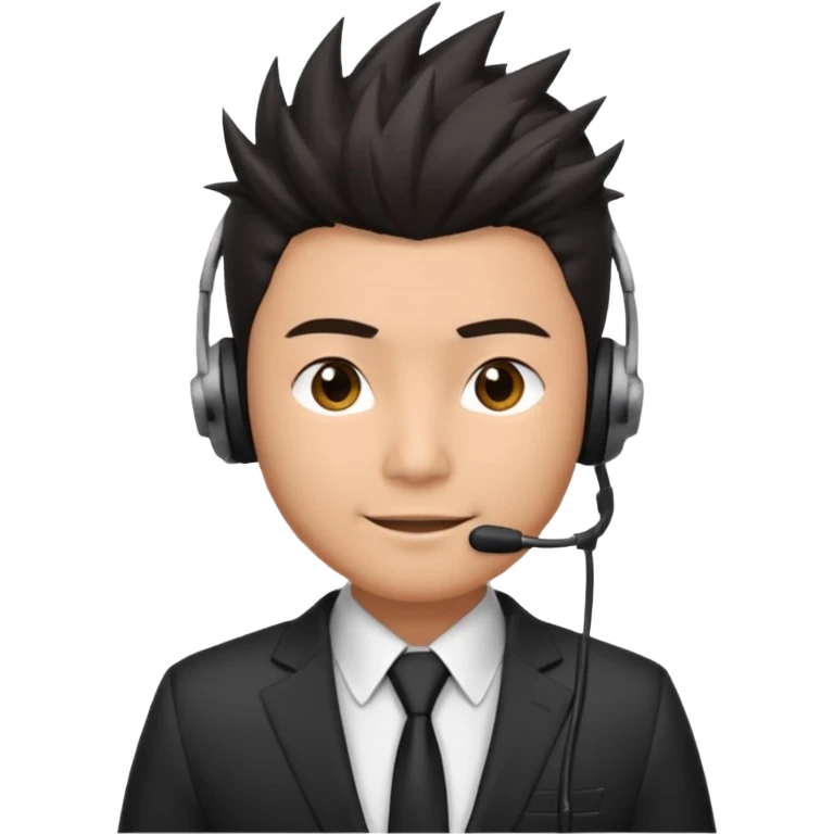 asian man headset suit face only spikey hair in front dark hair  emoji