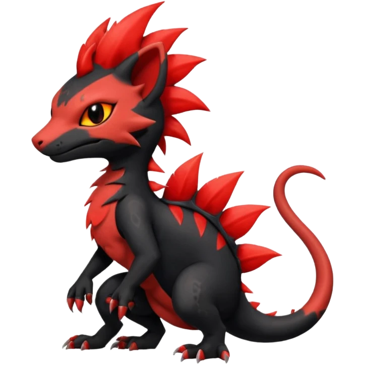 Shiny cool badass Fiery gothic evil black and red salandit-Liten-torracat with a red Mohawk  emoji