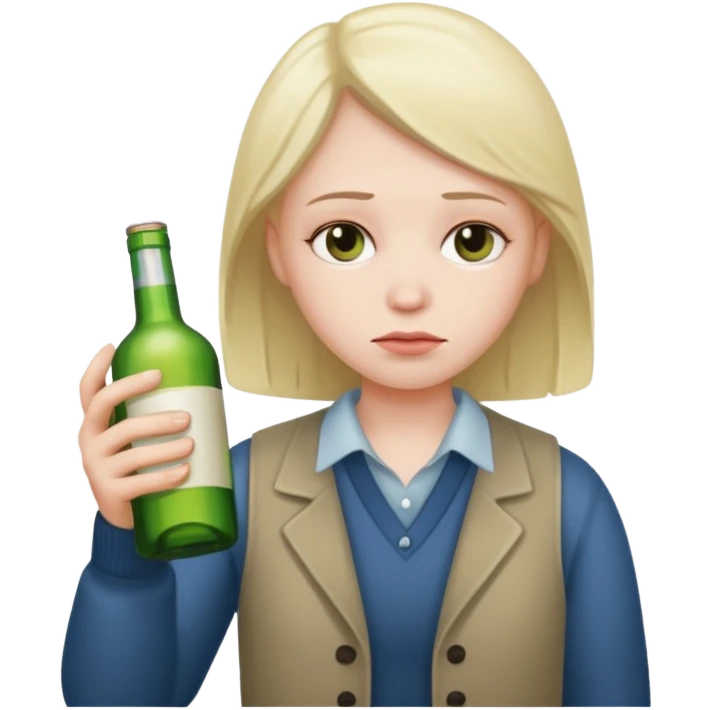 sad face holding alcohol bottle  emoji