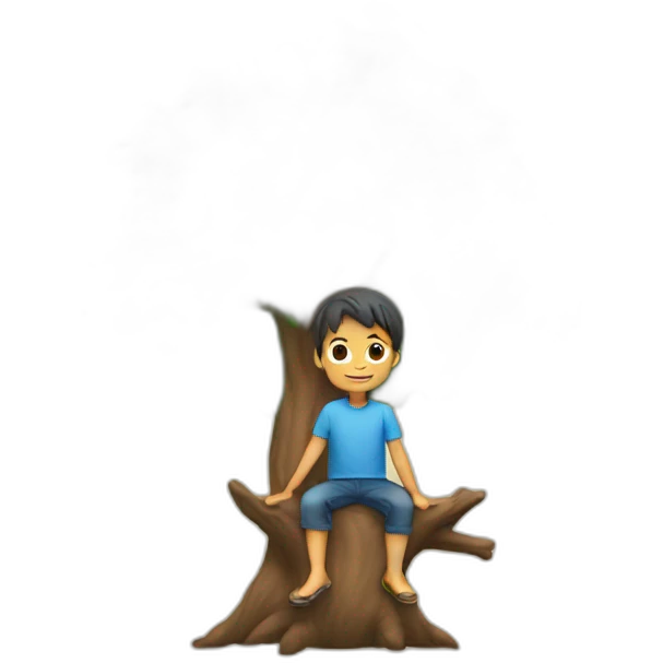Boy sitting on tree emoji