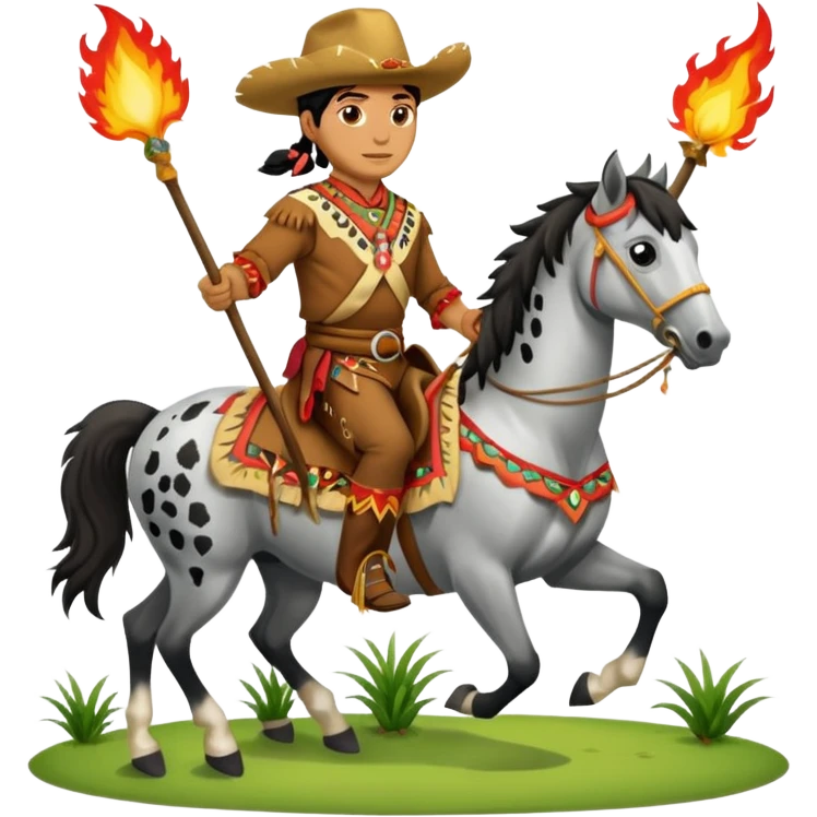 Chief Osceola wearing traditional Seminole garb, riding Appaloosa horse and planting a flaming spear into grass emoji