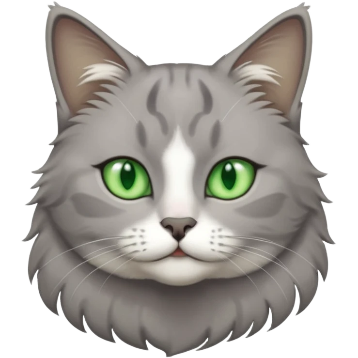 grey cat with green eyes and white stain below the neck emoji