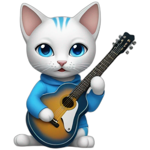 cat with blue eyes holding a guitar emoji
