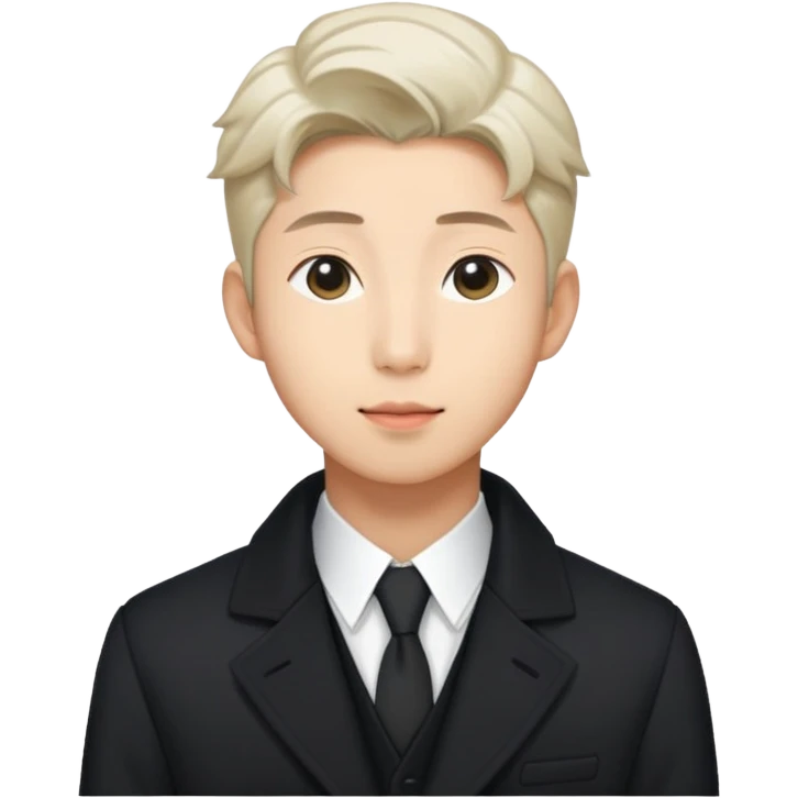 Kim namjoon  wearing black coat ,white shirt in formal way emoji