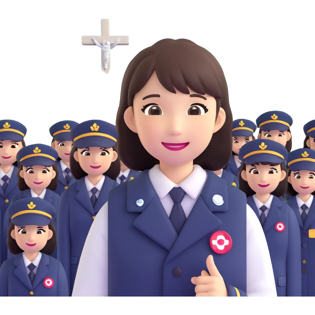 Japanese female high school student in group photo with classmates at Hiroshima Peace Memorial emoji