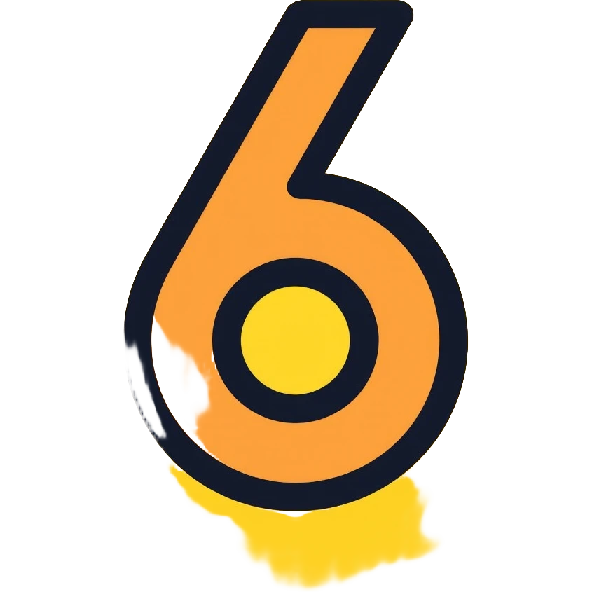 Number 6 on a yellow volumetric background emoji