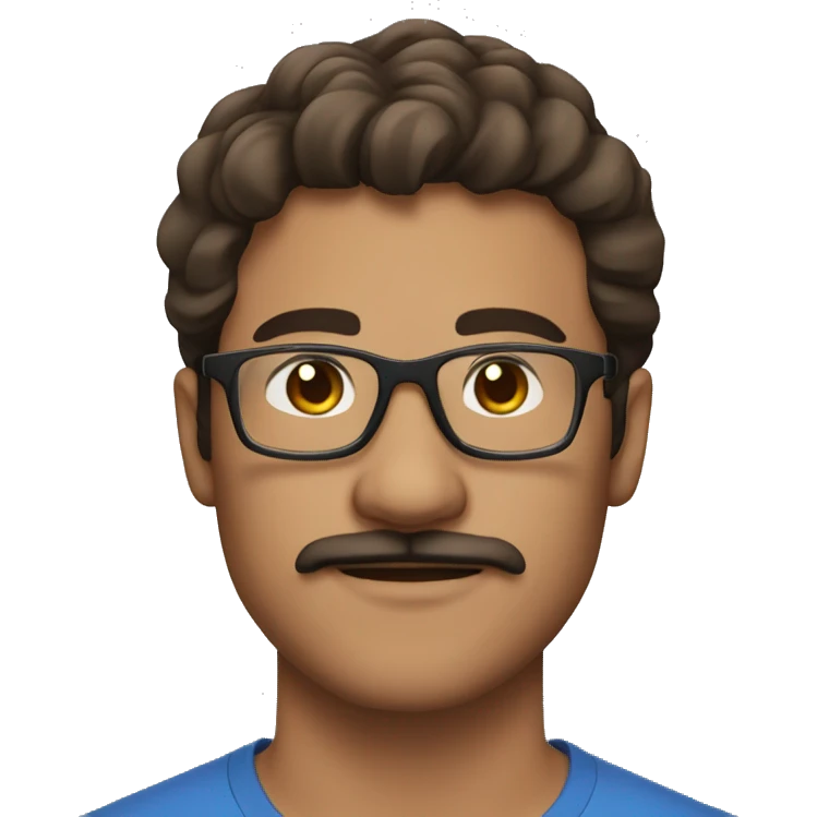 Eurasian man, 25 years old, brown hair, transparent glasses, moustache emoji