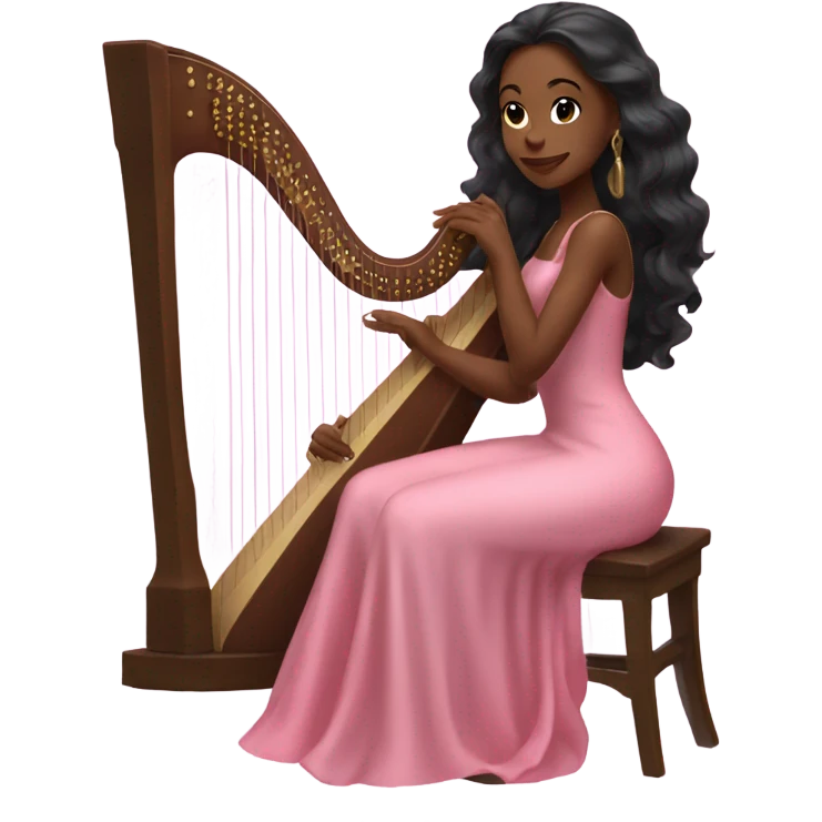 Pretty black women with long hair in a silk pink dress playing the harp sitting down emoji