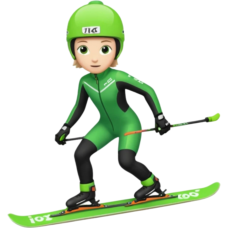 Xc ski racer in green and black clothing. Full body, skating emoji