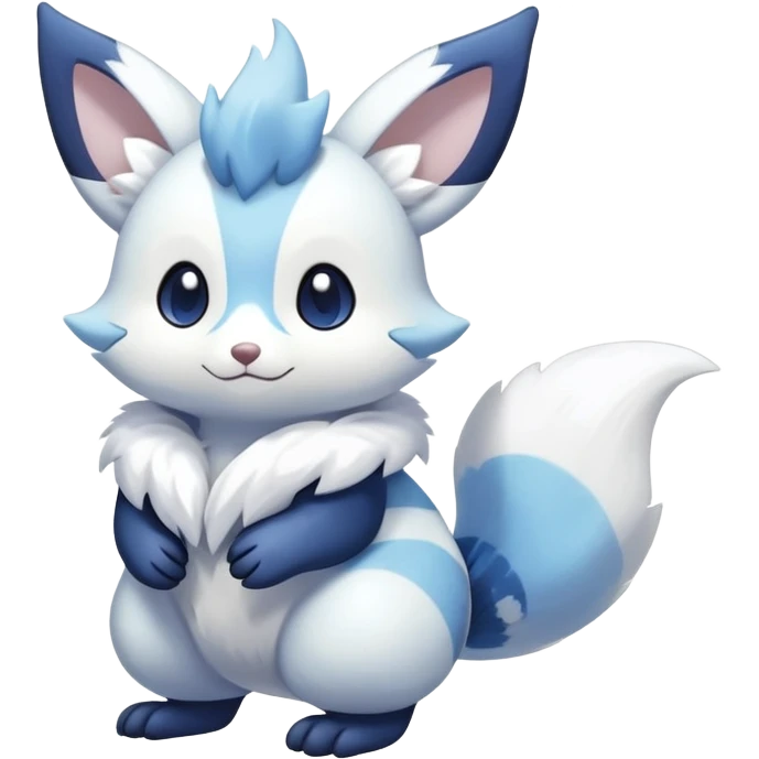 Shiny White Pastel Snowy Icy Sparkly Cute Furret-Meowstic-Zangoose-Hybrid (Full body) with snow and snowflakes  emoji