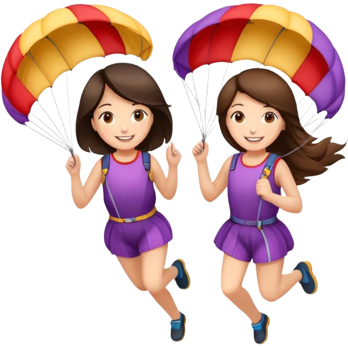 Two brunette girls with parachutes emoji