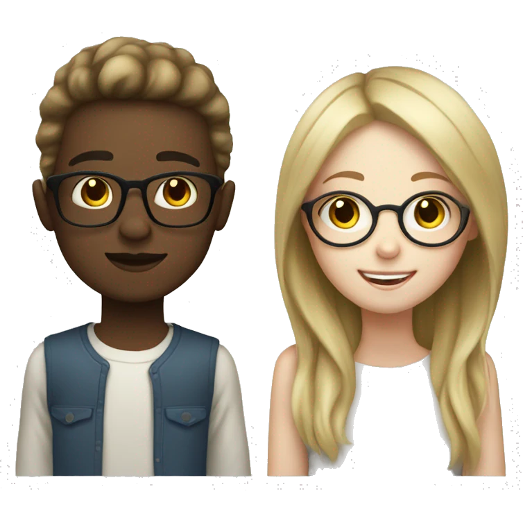 Blonde girl with pale skin and brown hair boy with glasses  emoji