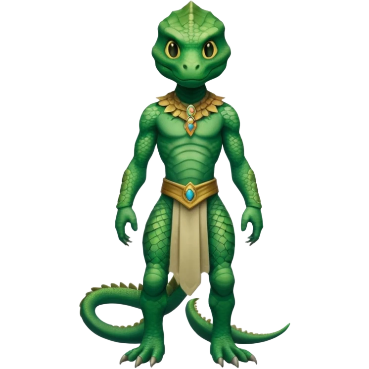 full body reptilian humanoid in ancient outfit, front view emoji