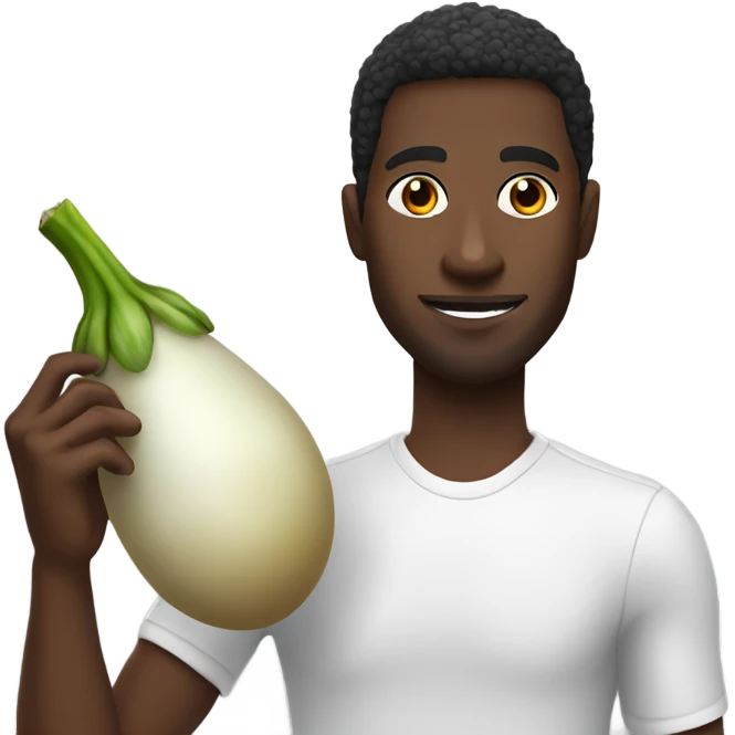 Black guy holding white egg plant emoji