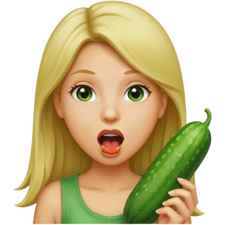 Girl mouth open. Cucumber in her mouth dirty blonde hair emoji