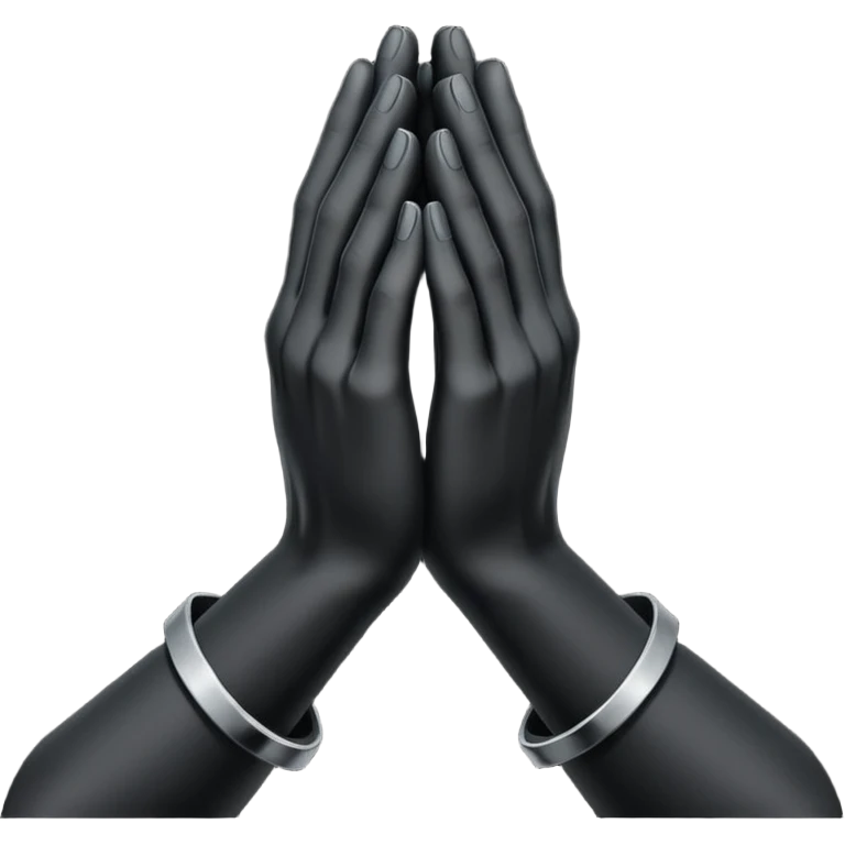 Minimal emoji, abstract praying hands simplified into solid black metal forms, subtle sacred reference, fashion avant-garde minimalism, no details, no glow, no neon, flat emoji style, centered, transparent background emoji