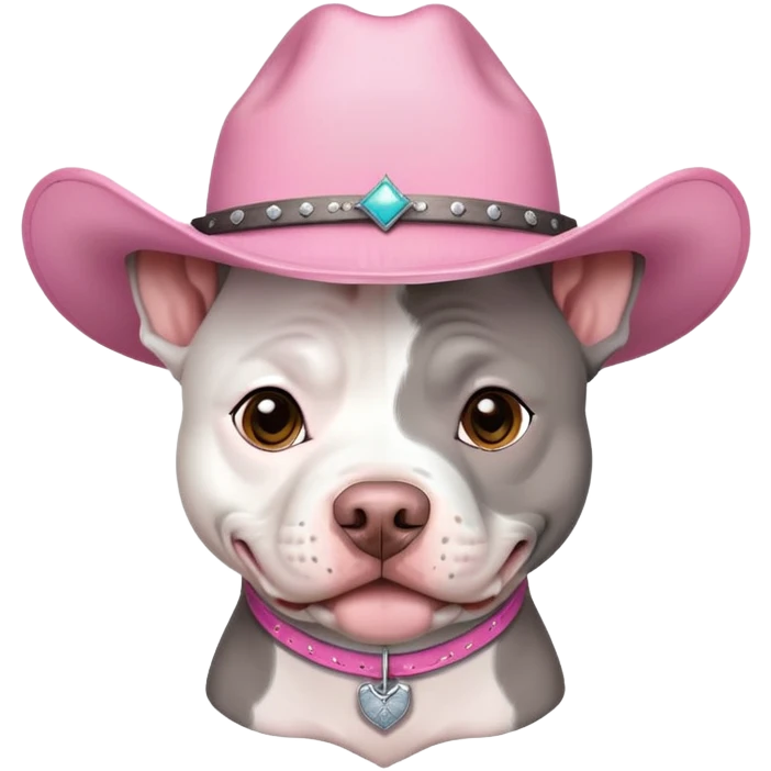Gray and white pitbull with pink cow girl hat  emoji
