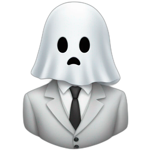 White ghost without face in white shirt and long black tie emoji