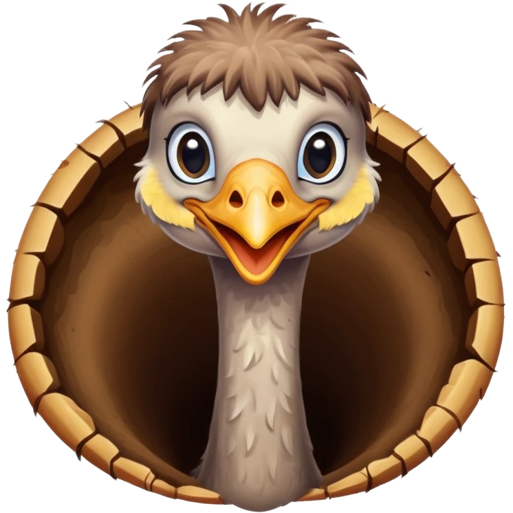 Ostrich with it's head inside a hole in the ground only it's body and neck visible emoji