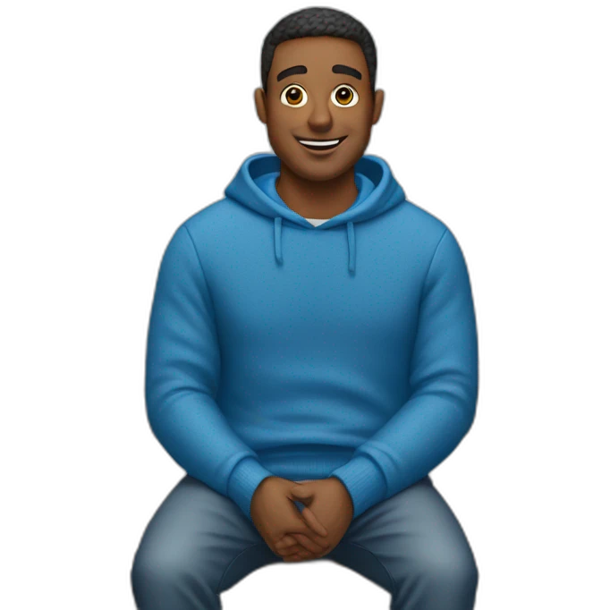 Man in blue sweater sitting at bench emoji