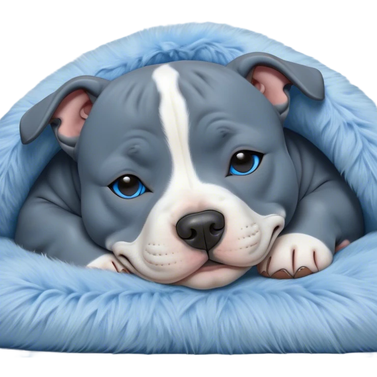 Meme-Worthy Cute Sleeping Blue Staffordshire Bull Terrier Portrait Emoji, Head resting peacefully with a contented smile, showcasing a delightfully compact build and a luxuriously soft blue Fur, eyes shut in a serene nap, Simplified yet hilariously adorable features, highly detailed, glowing with a soft, drowsy light, high shine, relaxed and utterly lovable, stylized with an air of playful laziness, bright and heartwarming, soft glowing outline, capturing the essence of a comically sleepy guardian, so meme-worthy it feels like it could instantly become the next viral sensation of adorable slumber! emoji