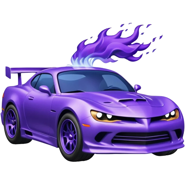 Purple car drifting with navy blue flames coming out of the rear tires. emoji