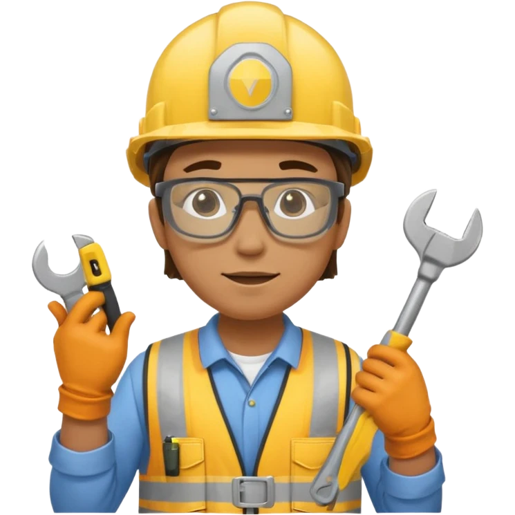 Construction worker in yellow helmet, tool belt emoji