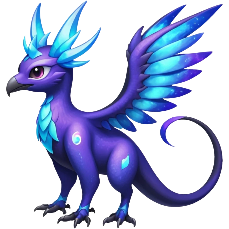 Starlit Glimmer-Blue Galaxy-Haloed Luminous Astral Feathered Noivern-Lunala-hybrid-creature (full body) emoji