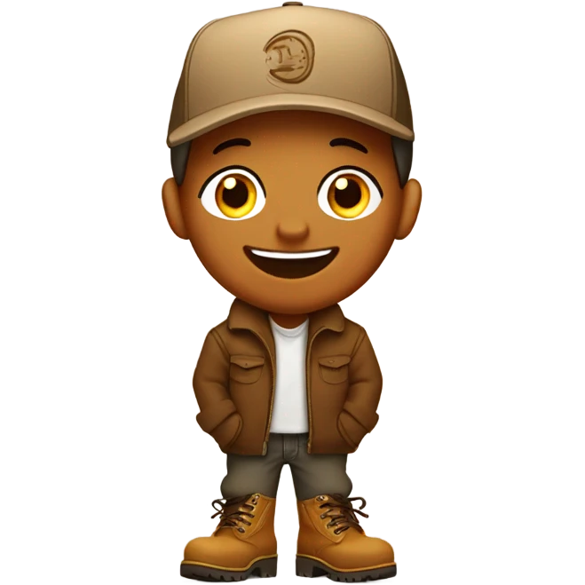 Laughing brown face with fitted cap and timberland boots emoji