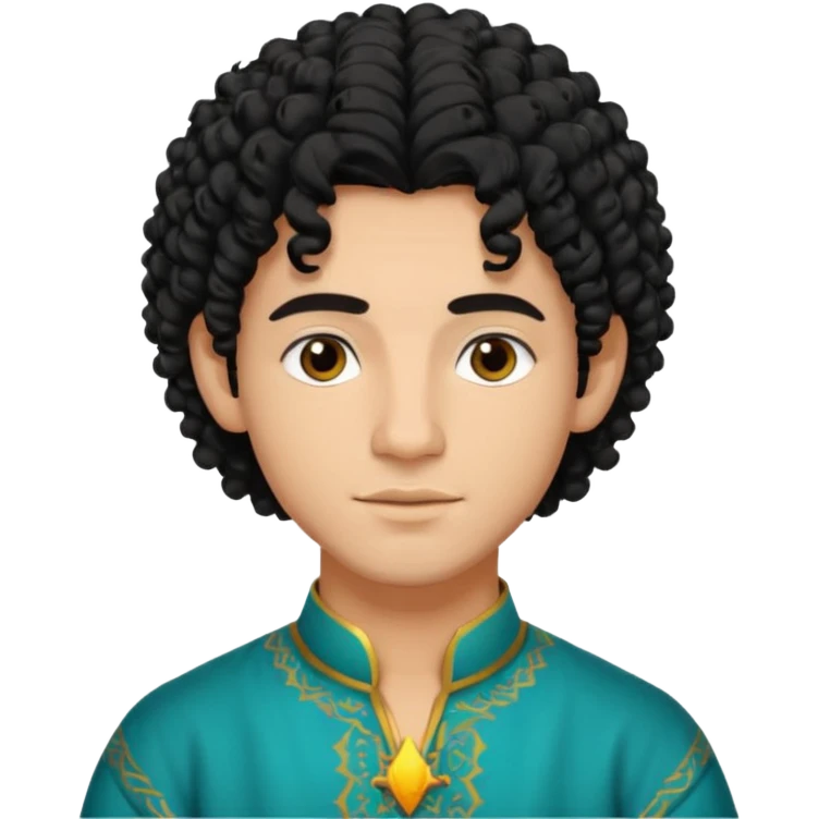 Young man with black curly hair cascade Haircut and light dark skin, moroccan / amazingh race emoji