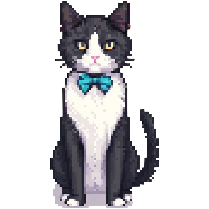 pixel art black and white tuxedo cat standing emoji