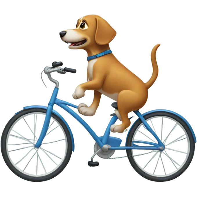 Dog riding bycicle with fun emoji