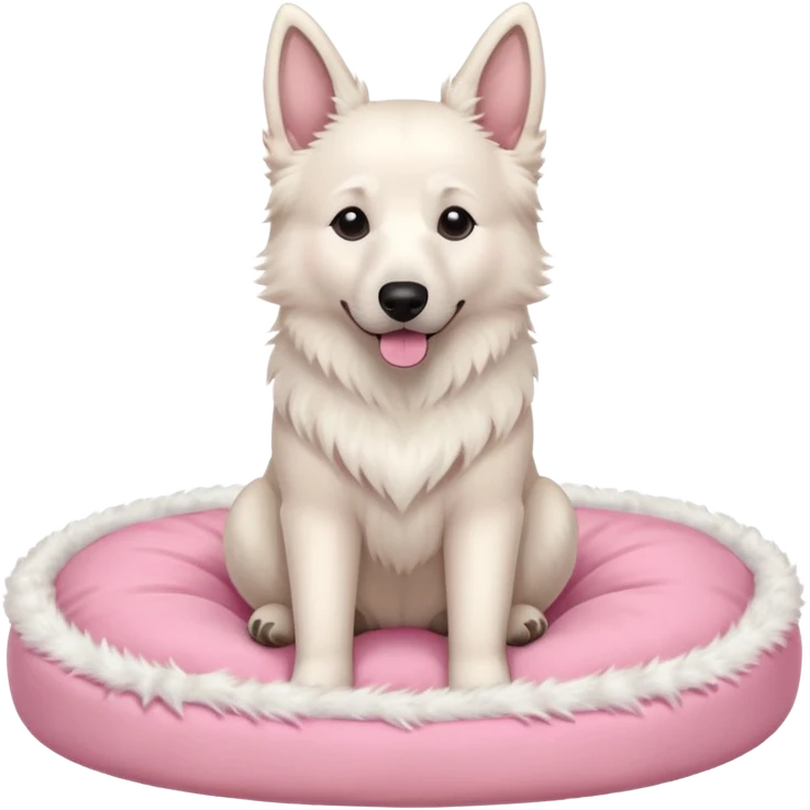White belgian Shepard sit in a pink bed
  emoji