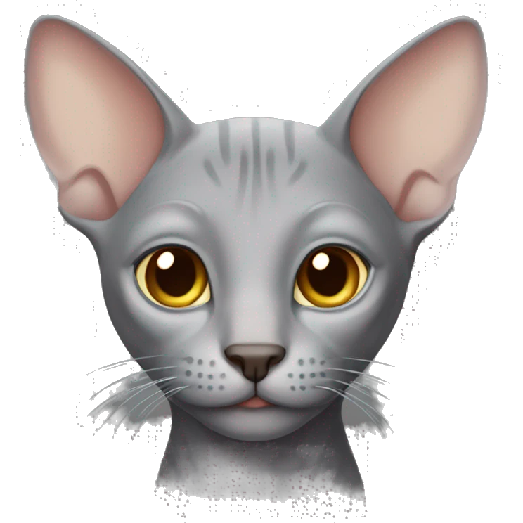 gray hairless cat with long whiskers and big ears emoji