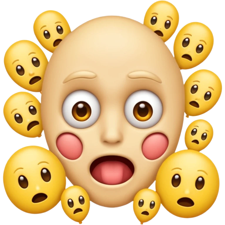 I want the main person to be an emoji with a bunch of phallic-like objects surrounding them, and their face should show fear of them. The main emoji should look more like a standard emoji face though emoji