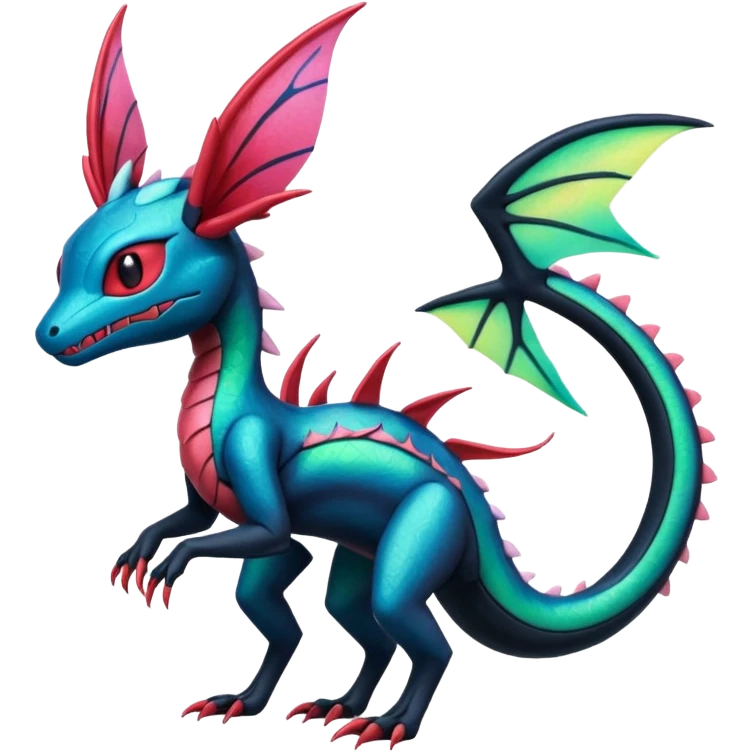 Spooky stitched colorful iridescent Salandit-Flygon-Sylveon-Umbreon-fusion-Pokémon-hybrid-creature  emoji