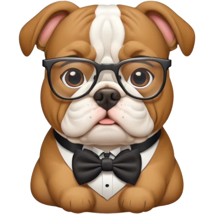 bulldog wearing glasses and a bow tie, English theme emoji