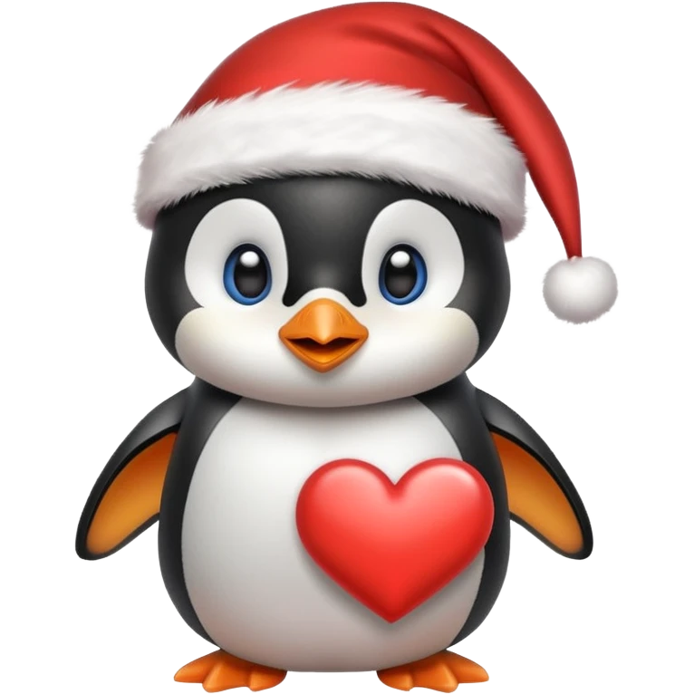 Pingüino bebe con un gorrito de Navidad y un corazón  emoji