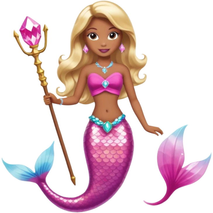 Brown skin blonde hair barbie mermaid with pink diamond tail and wand  emoji